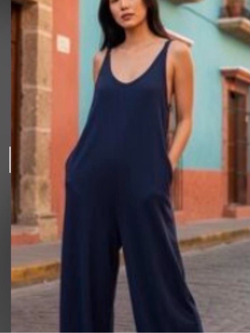 Sincerely Jules Navy Scoop-Neck Wide-Leg Jumpsuit